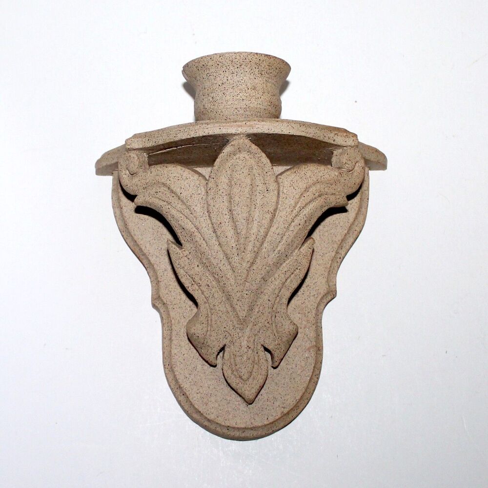 Wall Candle Holder studio pottery ceramic tan unglazed handmade floral sconce